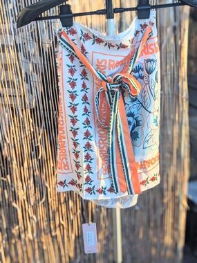 Retro Floral Print Knotted Wrap Mini Skirt NWT